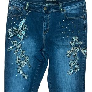 Bianca Nygard Embroidered Jeans SZ 12 Embellished Embroidered Rhinestones